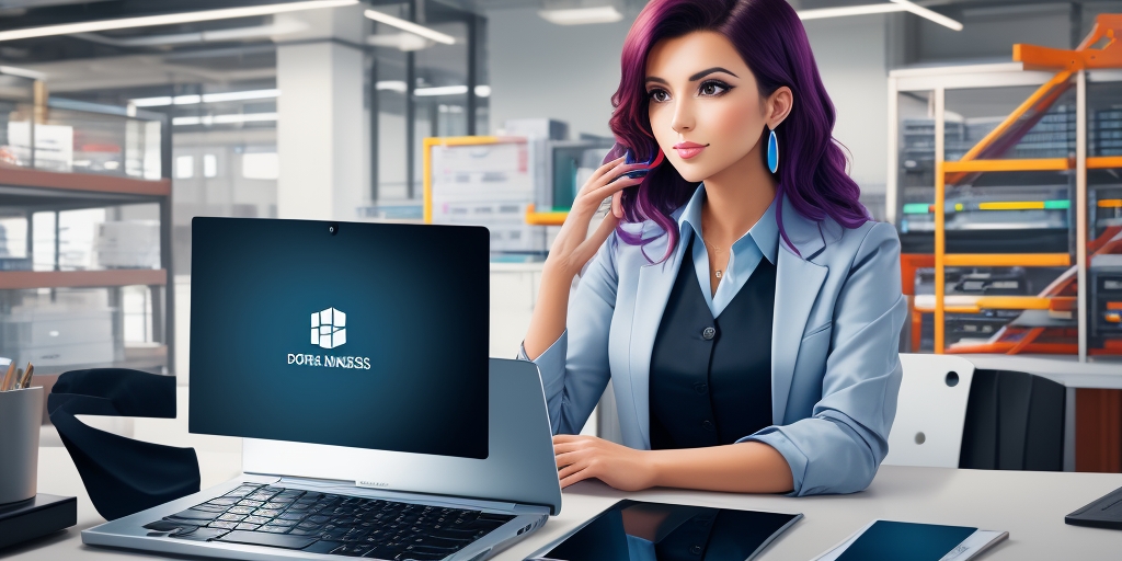 SME business owner working with AI no code platform on laptop in modern office