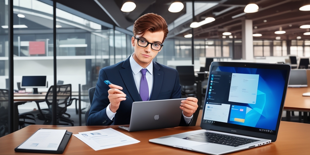 UK business professional reviewing SECR reporting cost breakdown on laptop with sustainability documents