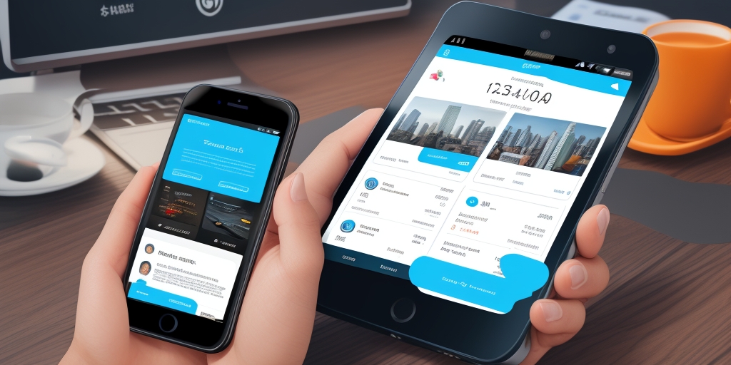 Mobile application interface showing business dashboard with analytics and customer management features